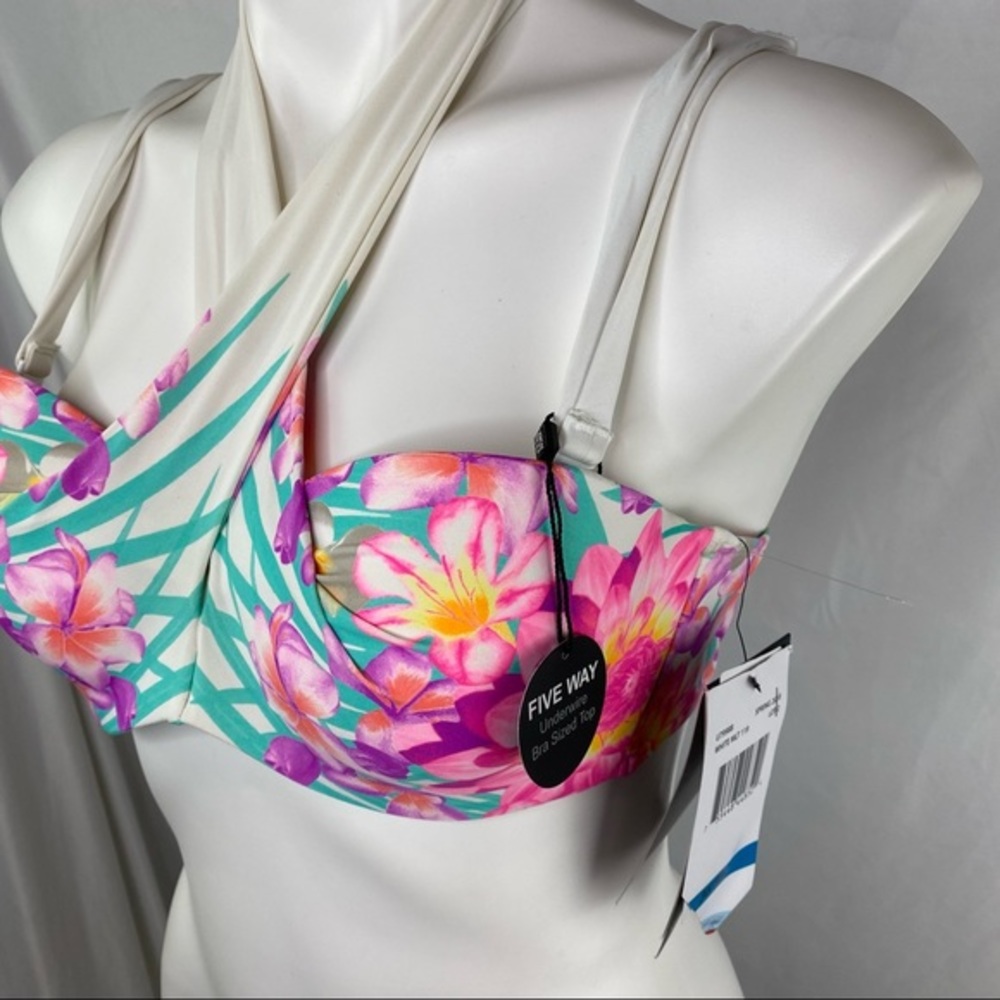 Coco Reef 5 Way Tie White Multi Color Bikini Top Touch of Tropics 36/38 C - Picture 3 of 10
